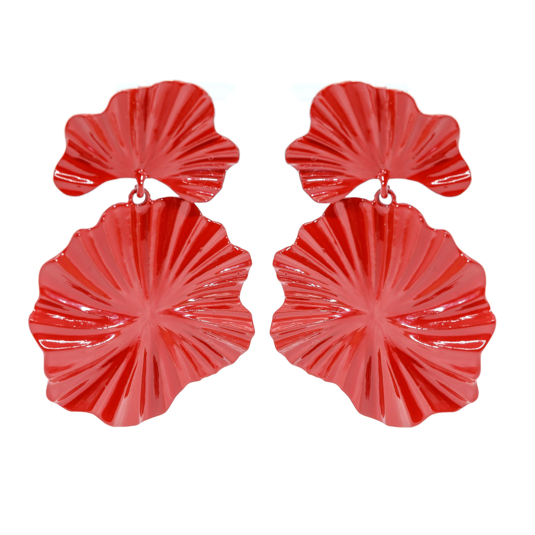 Red Polished Statement Clam Earrings