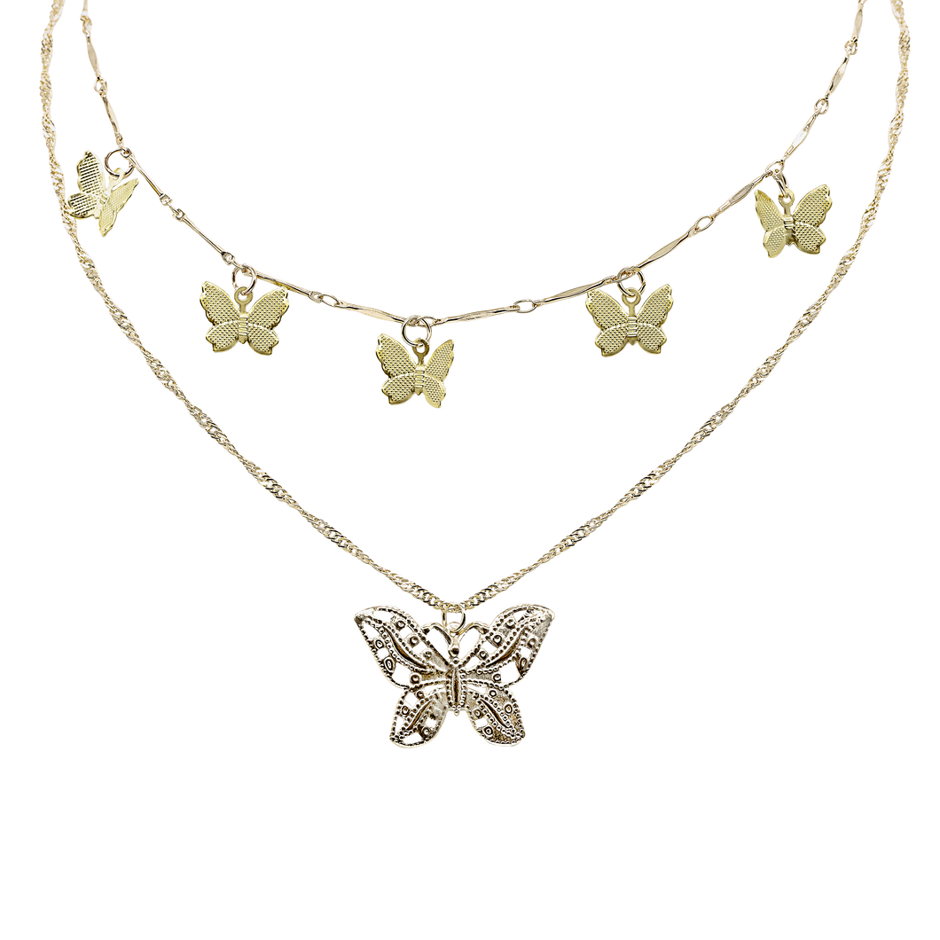 Gold Plated Rustic Butterfly Necklace