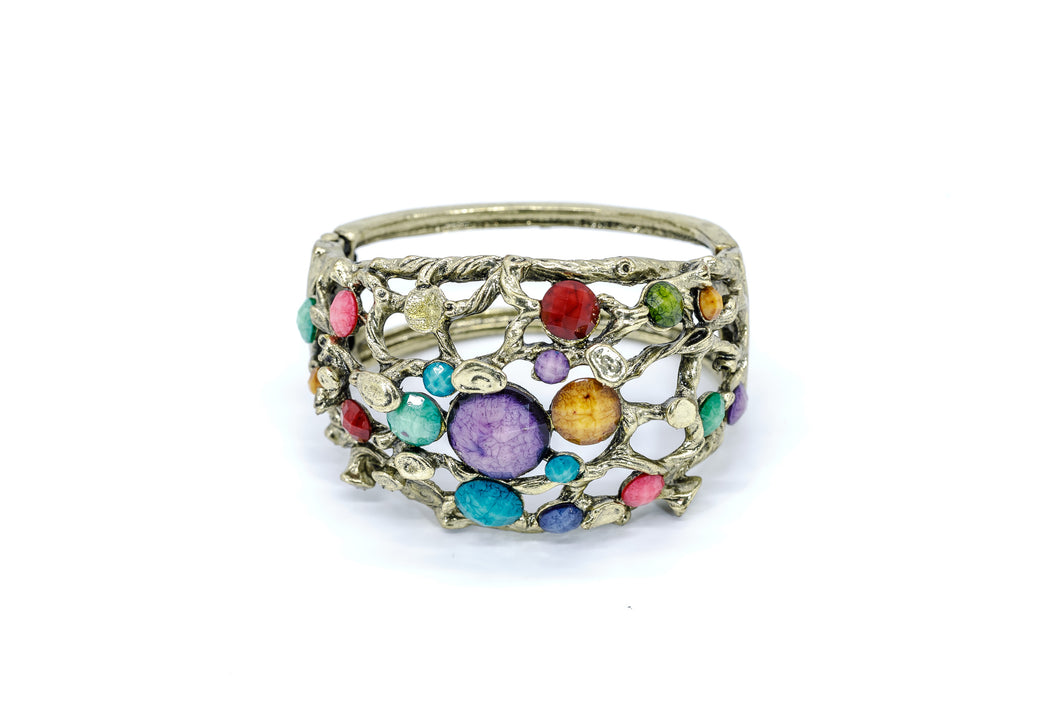 Multi Faceted Colour Stone Clutch Bangle